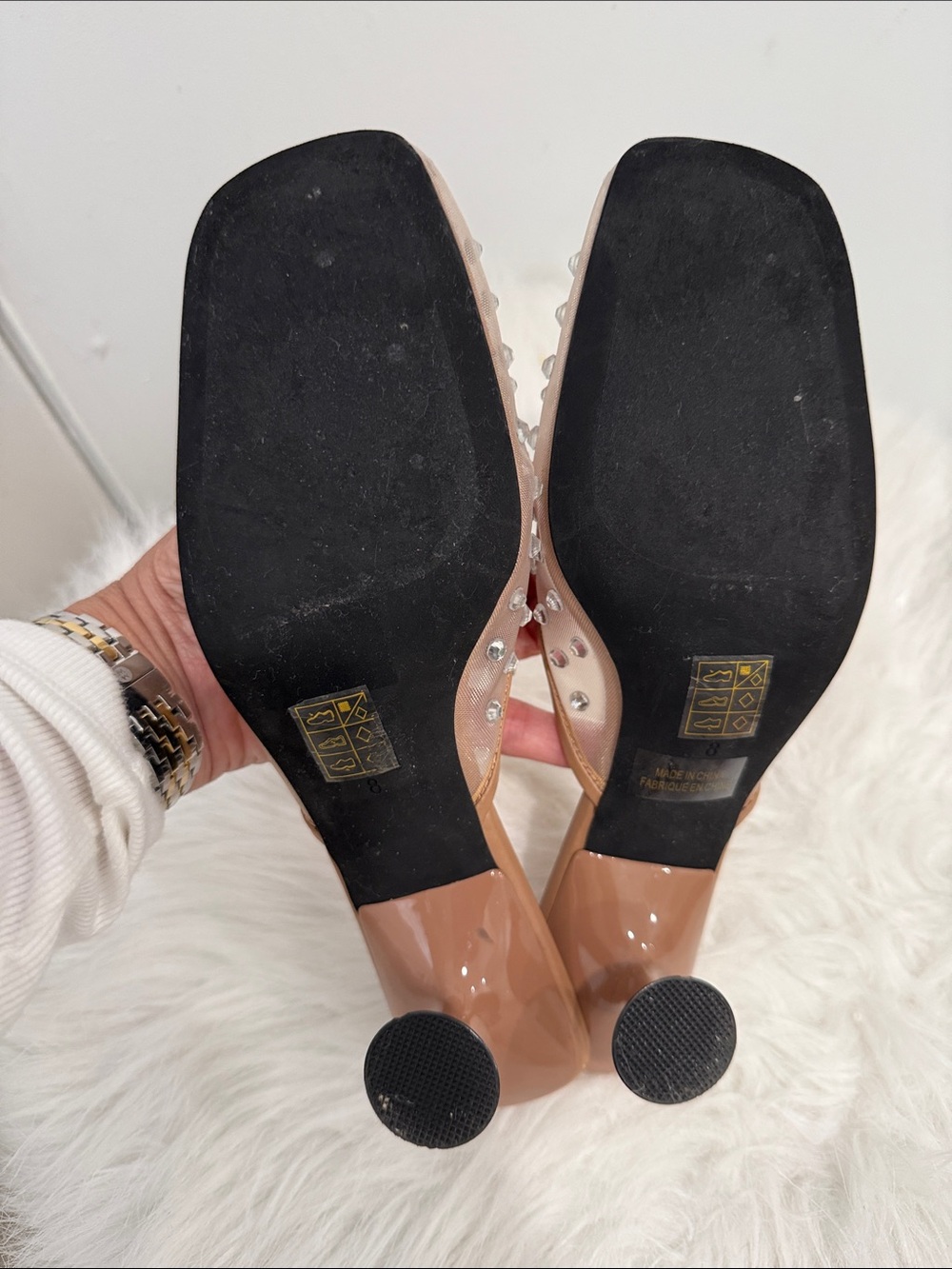 Jeffrey Campbell Tan Studded Square-Toe Mule Slides pre own 8 - Picture 3 of 9